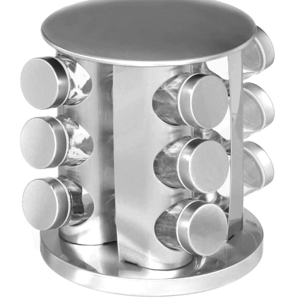 Porta-Temperos Giratório em Inox com Potes de Vários Tamanhos Decora Lar