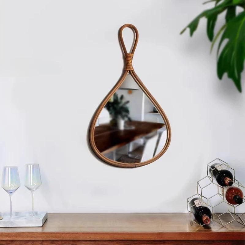 Espelho de Rattan Natural Feito à Mão Estilo Artesanal Decora Lar