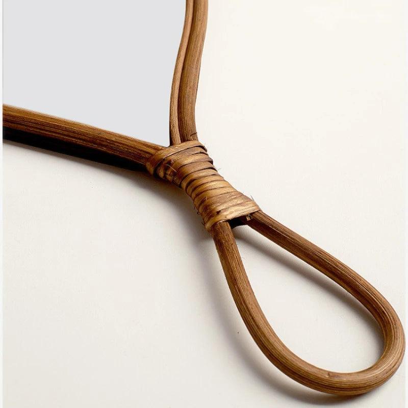 Espelho de Rattan Natural Feito à Mão Estilo Artesanal Decora Lar