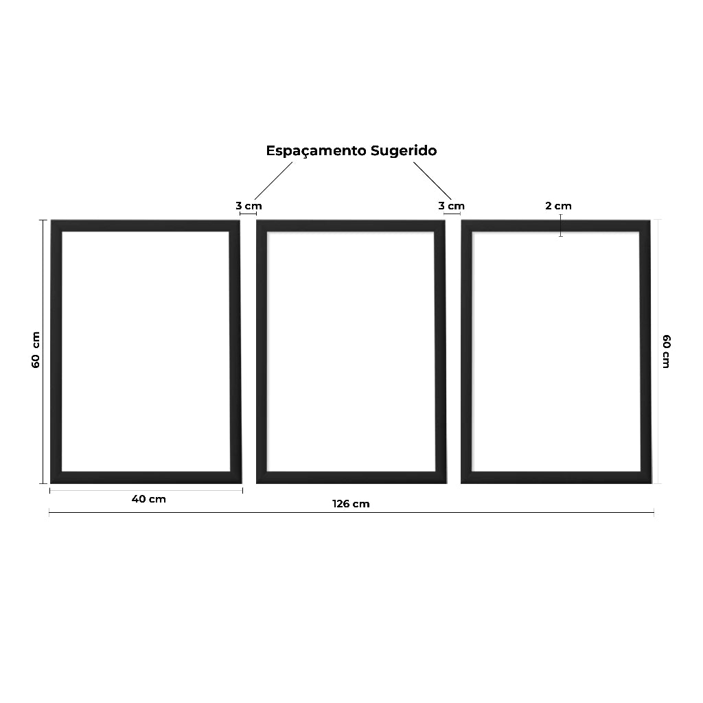 Kit 3 Quadros Decorativos Folhagem Dourada Gold para Sala Moderna Decora Lar