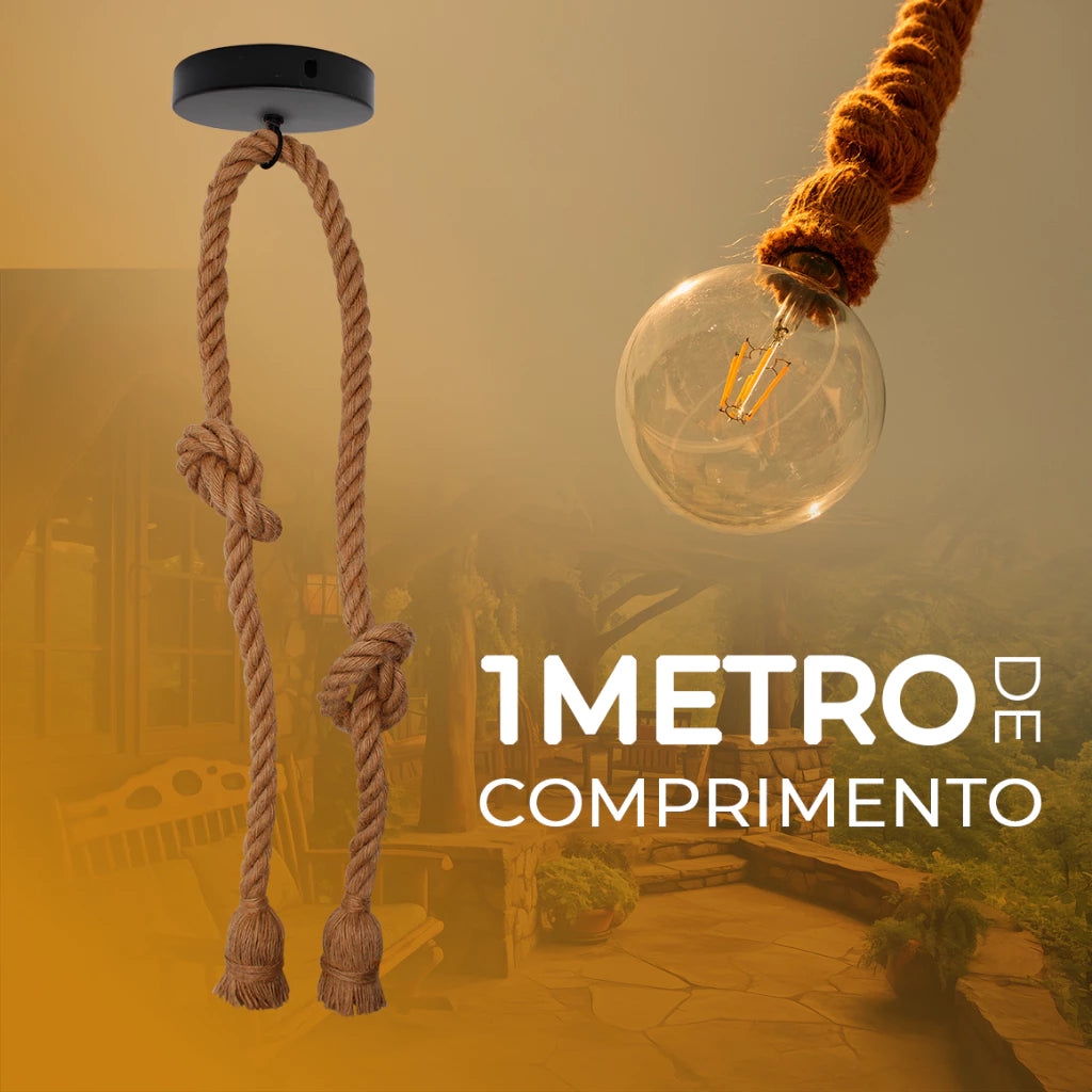Luminária Pendente Duplo Rústica de Corda Sisal para Teto Decora Lar