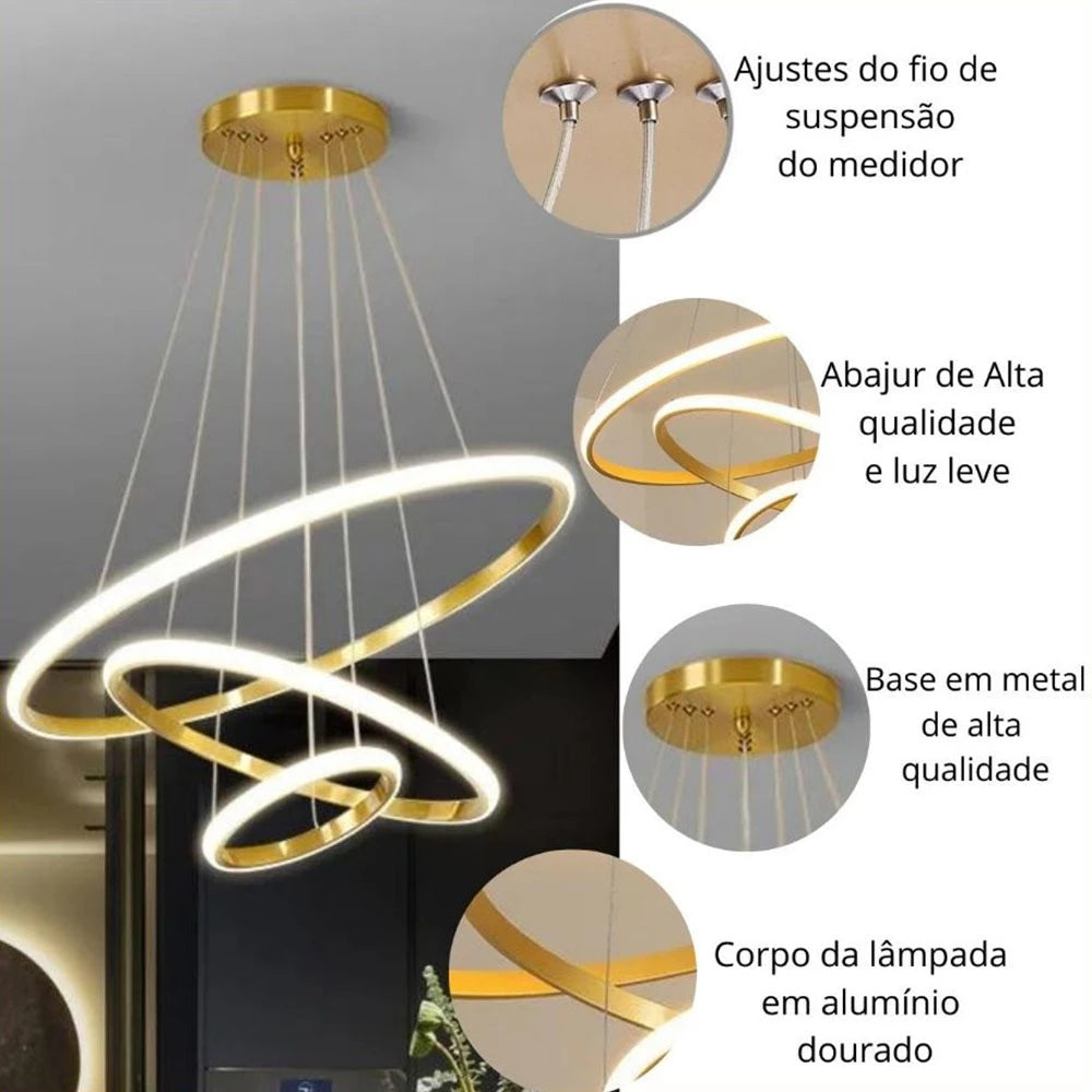 Lustre Escandinavo de Teto com 3 Cores e Iluminação LED 64W Decora Lar