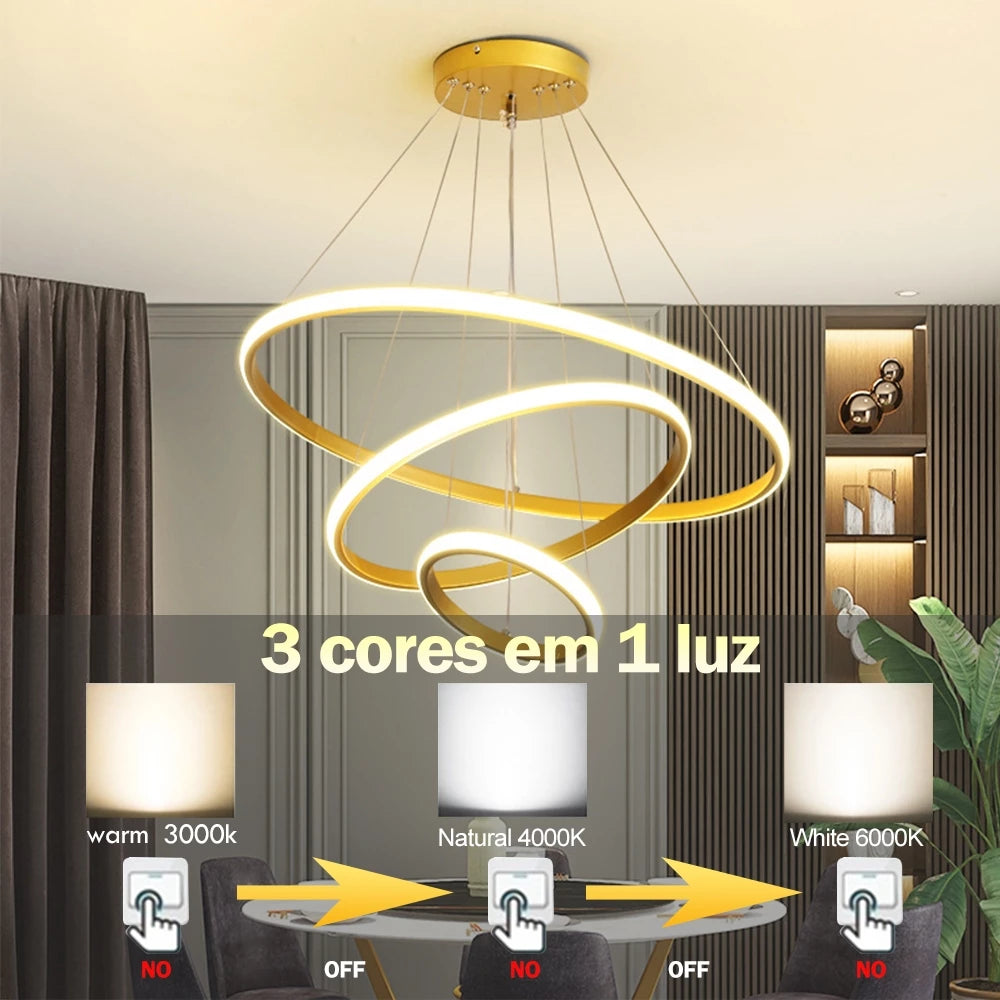 Lustre Escandinavo de Teto com 3 Cores e Iluminação LED 64W Decora Lar