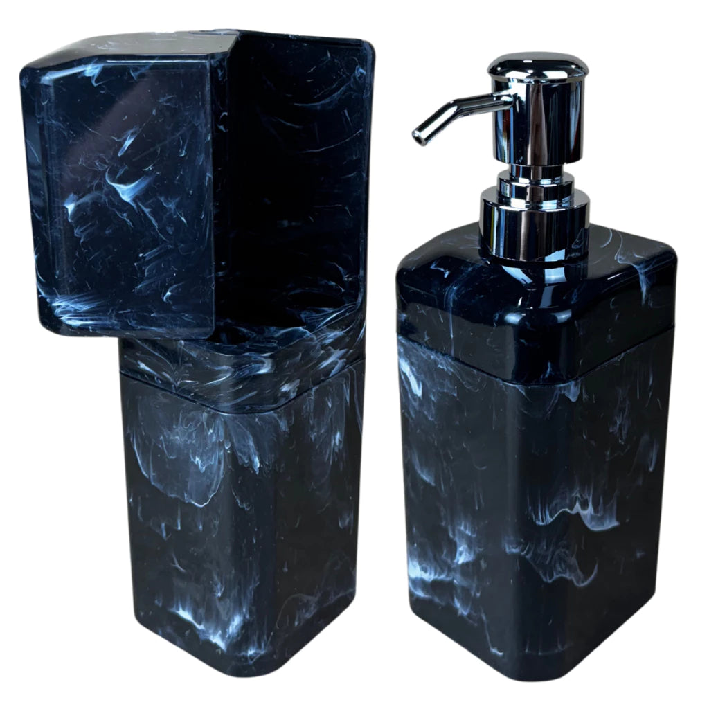 Kit Porta Escovas e Porta Shampoo Sabonete Líquido Efeito Mármore Decora Lar