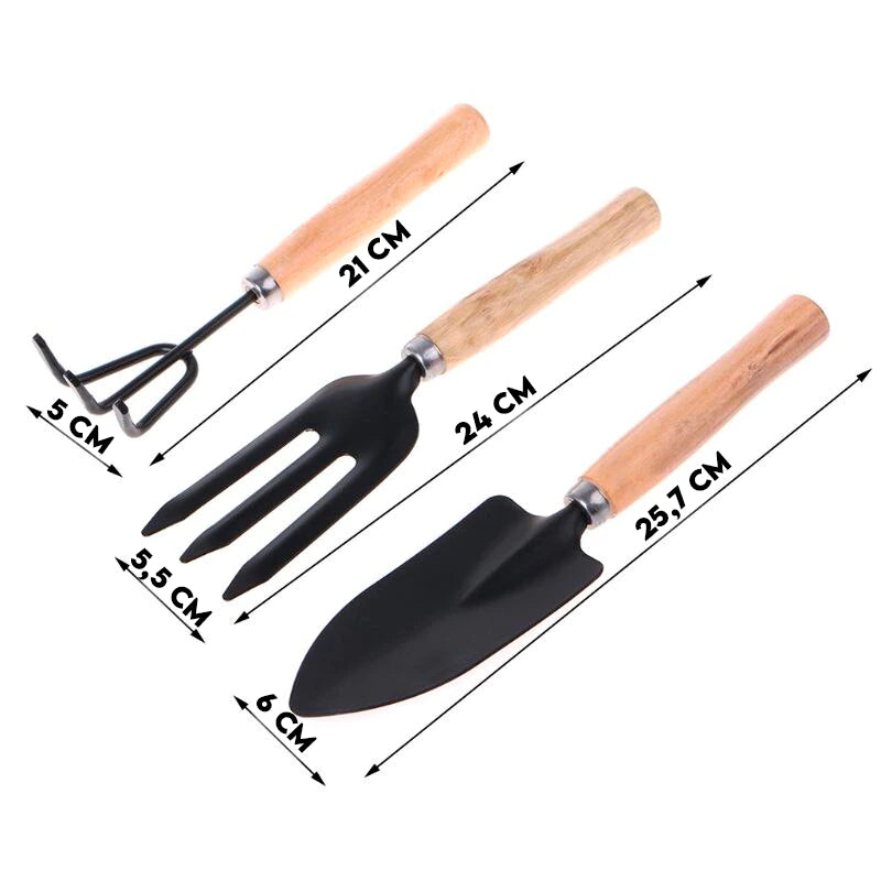 Kit Jardinagem 4 Peças com Ferramentas de Aço e Cabo de Madeira Decora Lar
