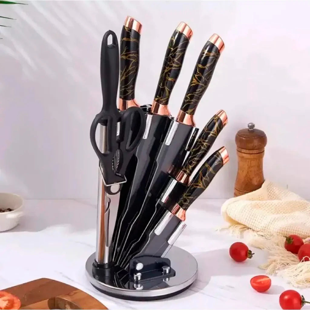 Kit de Facas Profissional – 8 Peças com Suporte Giratório – Decora Lar
