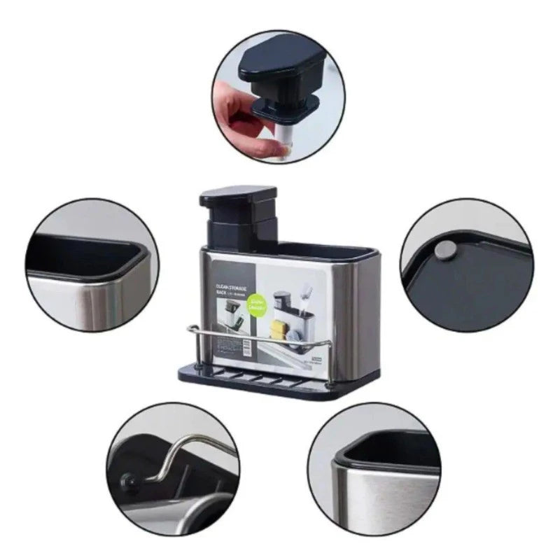 Organizador de Pia em Aço Inox – Suporte para Esponja e Dispenser de Detergente Decora Lar