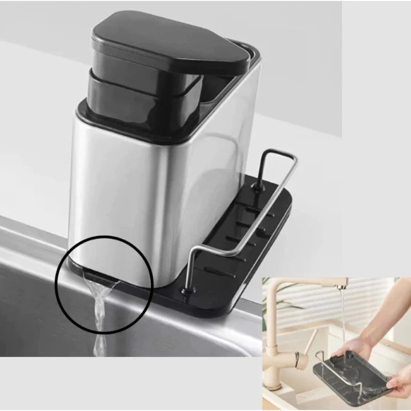 Organizador de Pia em Aço Inox – Suporte para Esponja e Dispenser de Detergente Decora Lar