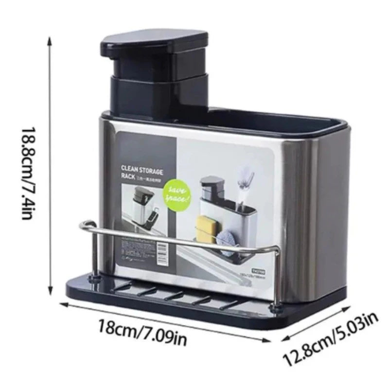 Organizador de Pia em Aço Inox – Suporte para Esponja e Dispenser de Detergente Decora Lar