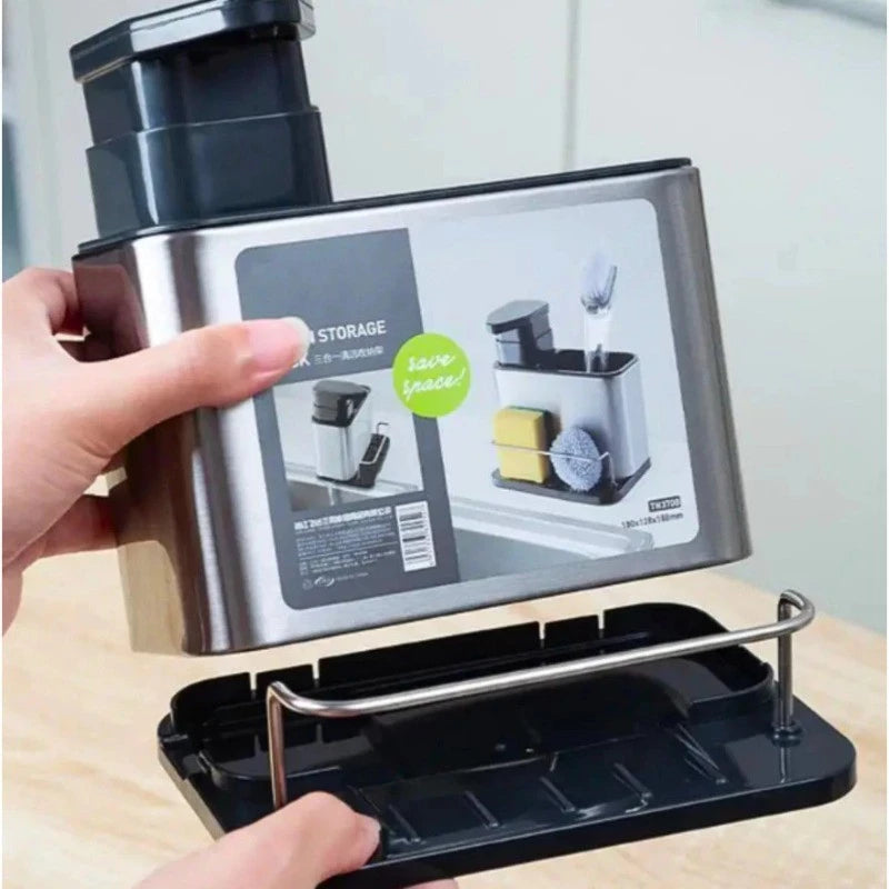 Organizador de Pia em Aço Inox – Suporte para Esponja e Dispenser de Detergente Decora Lar