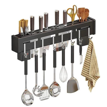 Suporte para Armazenamento de Facas, Ganchos e Talheres de Cozinha em Aço Inoxidável Decora Lar