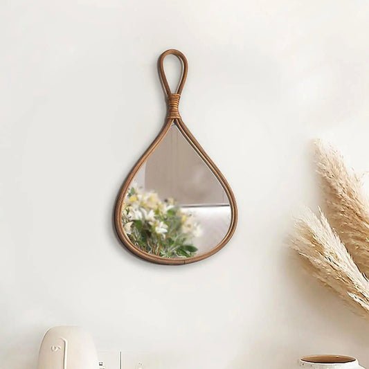 Espelho de Rattan Natural Feito à Mão Estilo Artesanal Decora Lar