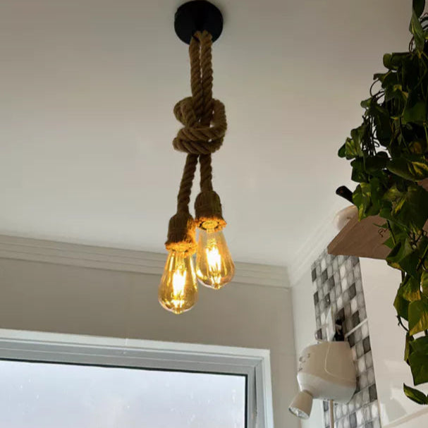 Luminária Pendente Duplo Rústica de Corda Sisal para Teto Decora Lar