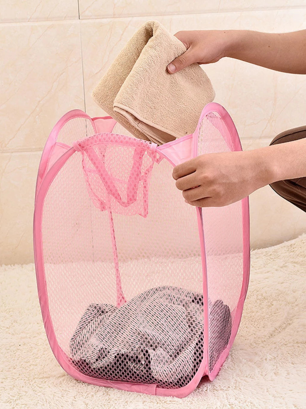 Cesto de Roupa Dobrável de Nylon – Organização Prática para Lavanderia Decora Lar