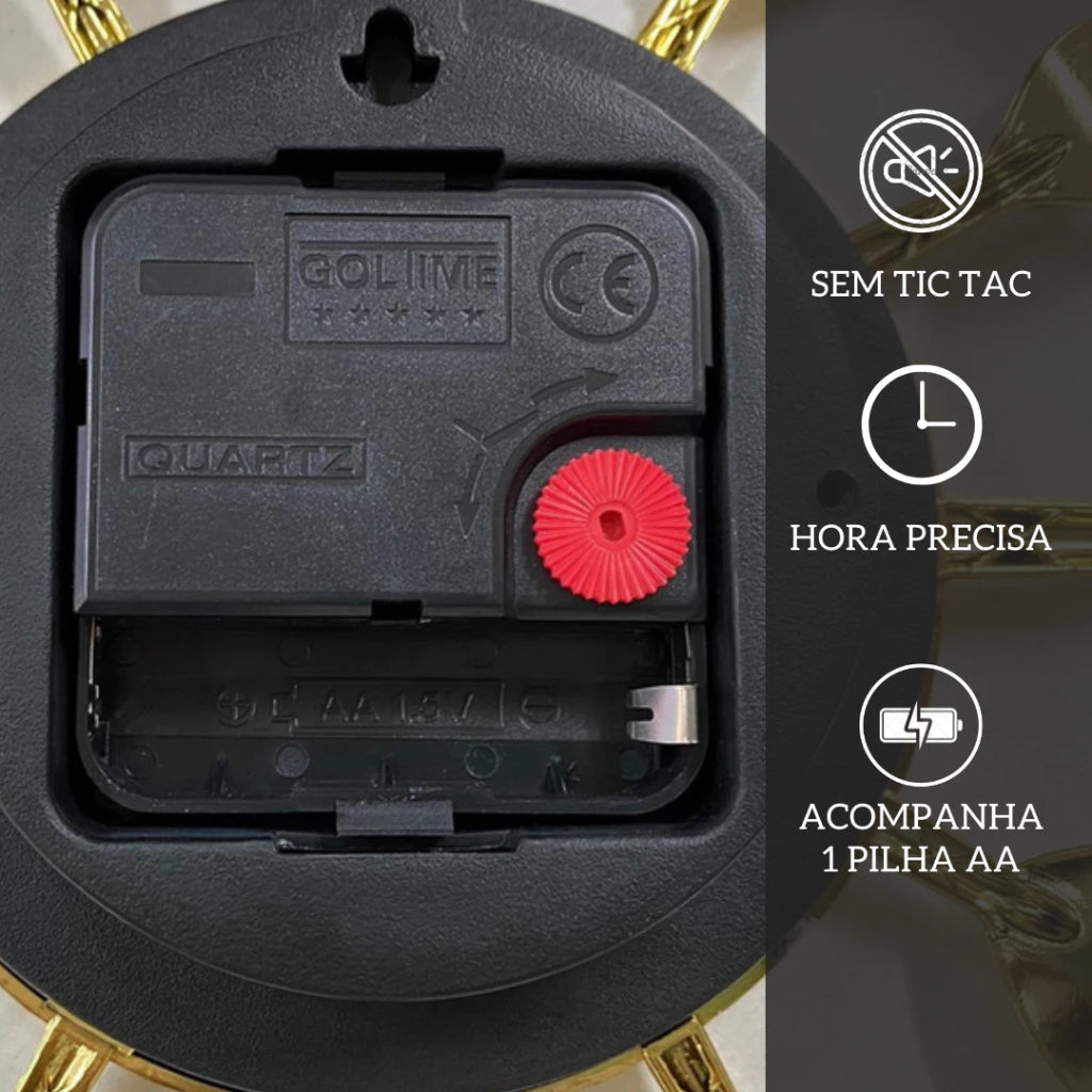 Relógio de Parede Contínuo Silencioso de Vidro  para Cozinha Decora Lar