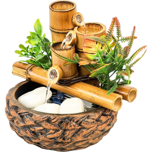 Fonte de Água Decorativa Chafariz Bambu Zen com Cascata Decora Lar