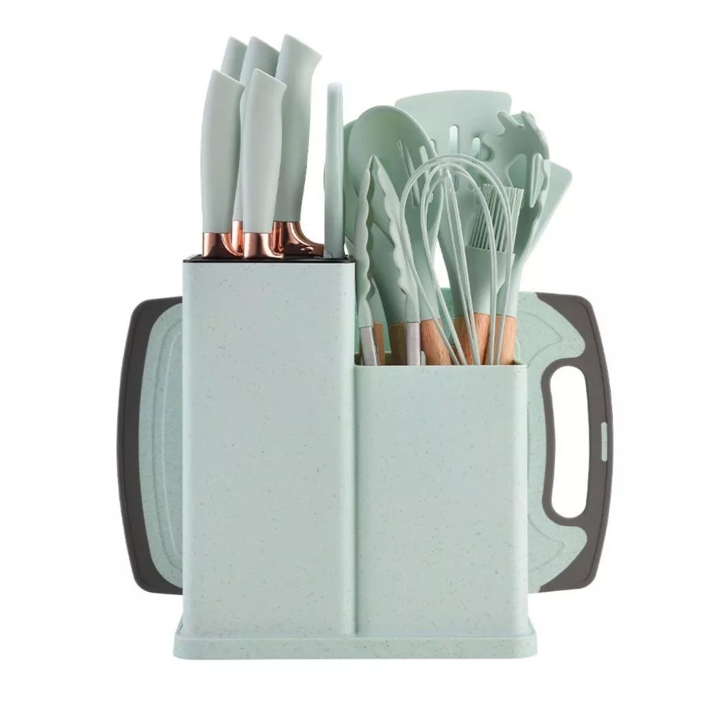 Kit de Utensílios de Cozinha 19 Peças em Silicone com Facas Decora Lar