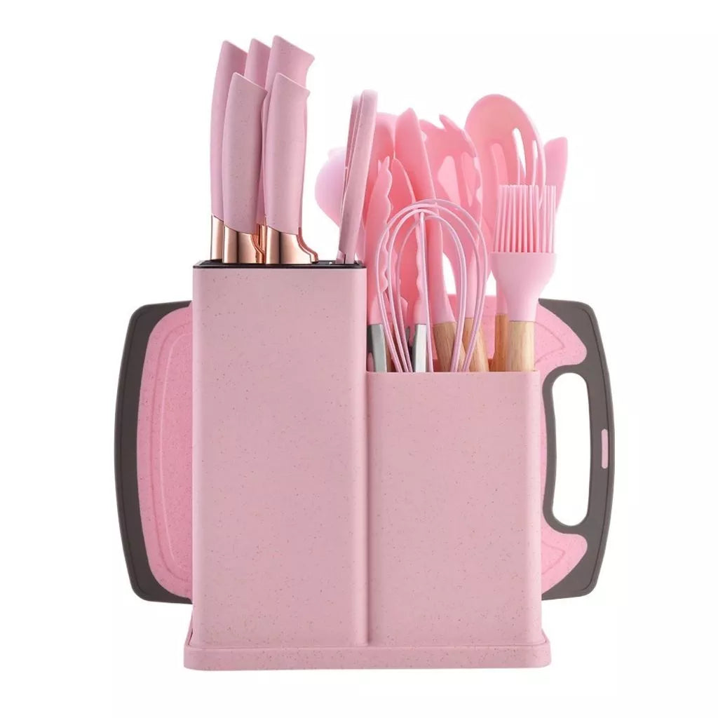 Kit de Utensílios de Cozinha 19 Peças em Silicone com Facas Decora Lar