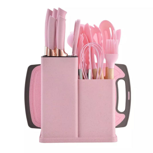 Kit de Utensílios de Cozinha 19 Peças em Silicone com Facas Decora Lar