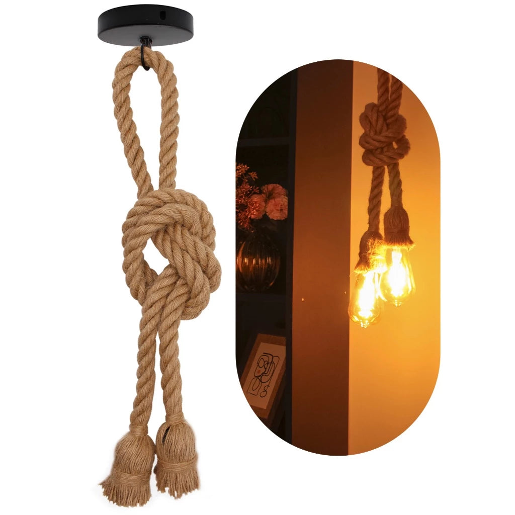 Luminária Pendente Duplo Rústica de Corda Sisal para Teto Decora Lar