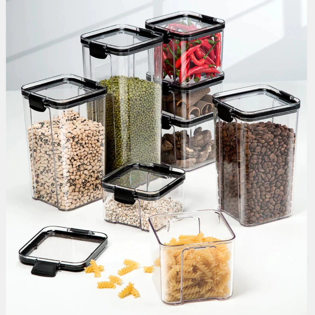 Conjunto 7 Potes Herméticos Empilháveis com Trava para Mantimentos e Alimentos Decora Lar