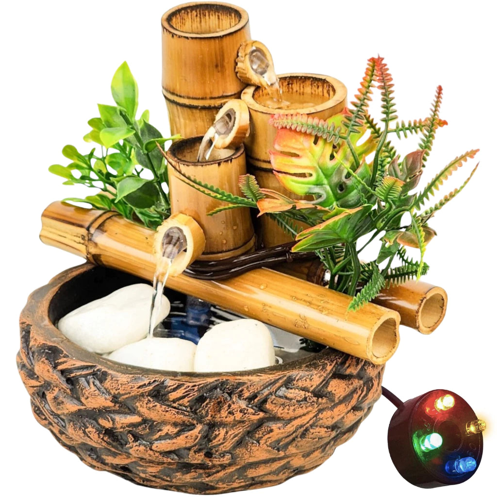 Fonte de Água Decorativa Chafariz Bambu Zen com Cascata Decora Lar