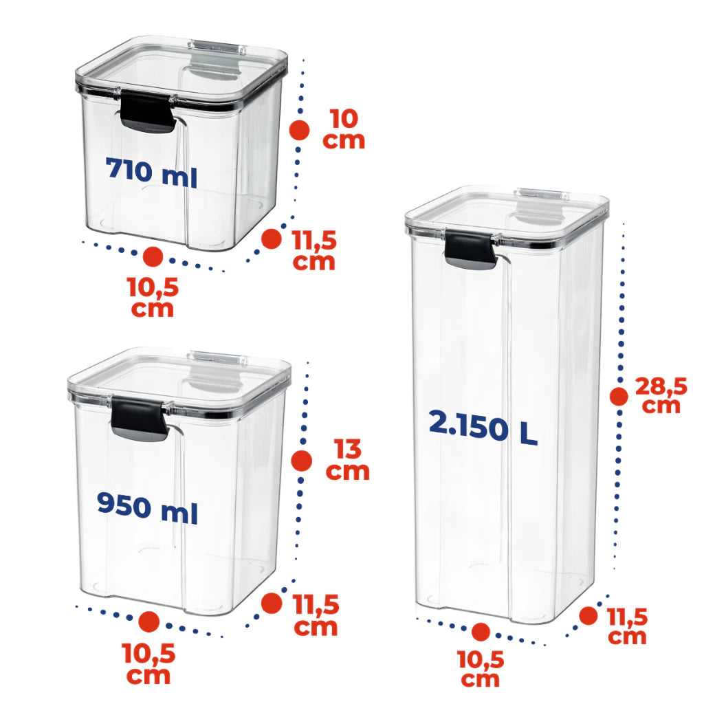 Conjunto 7 Potes Herméticos Empilháveis com Trava para Mantimentos e Alimentos Decora Lar
