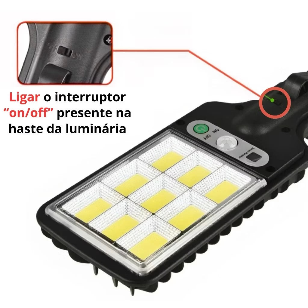 Luz Solar de Rua LED 21W com Controle Remoto e Sensor de Movimento Decora Lar