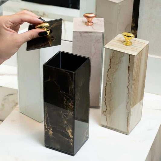 Porta Escova de Dente de Vidro Efeito Mármore – Design Elegante e Funcional Decora Lar