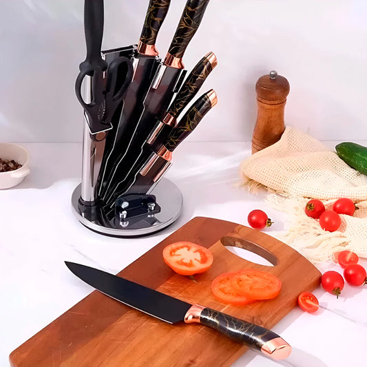 Kit de Facas Profissional – 8 Peças com Suporte Giratório – Decora Lar