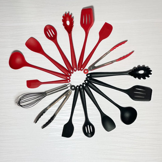 Kit 10 Peças Colheres de Silicone Cabo Inox Utensílios Cozinha Decora Lar
