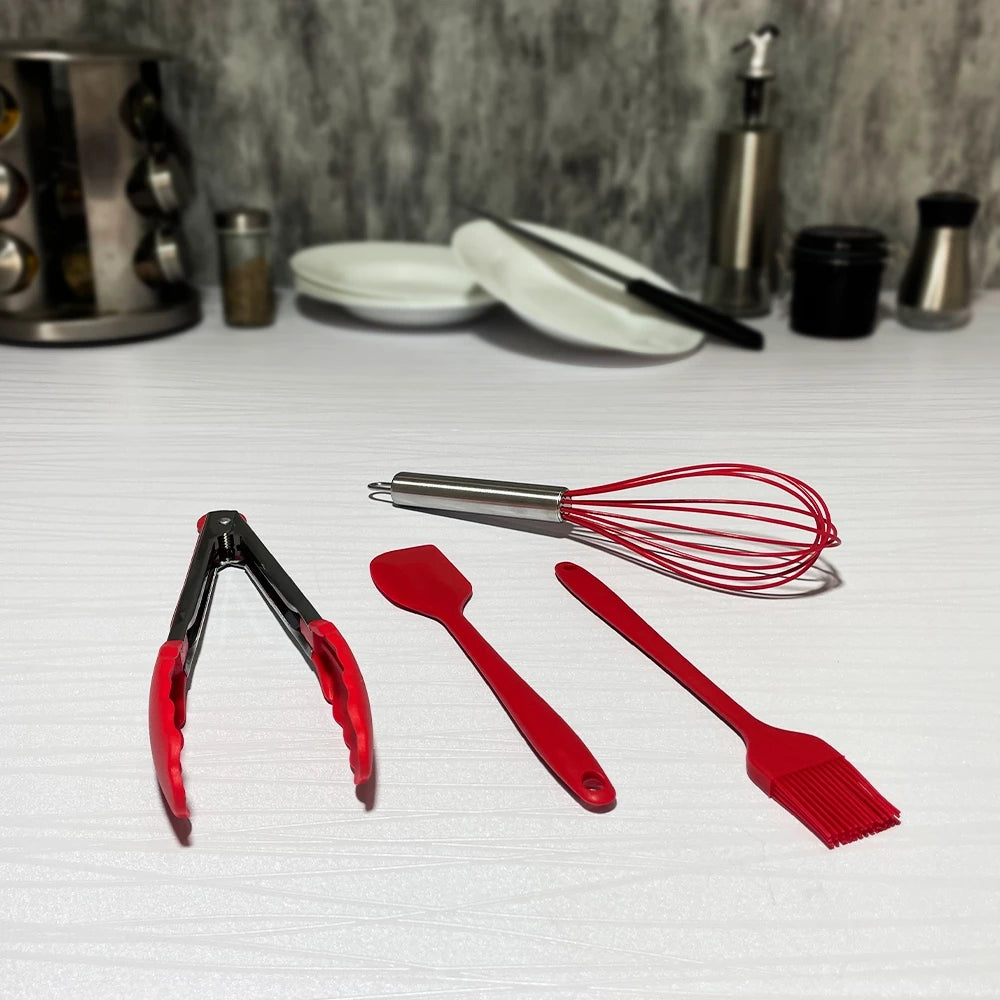Kit 10 Peças Colheres de Silicone Cabo Inox Utensílios Cozinha Decora Lar
