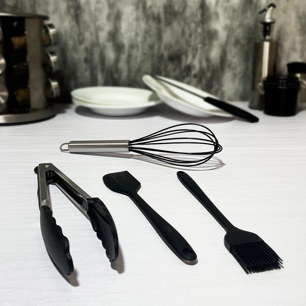 Kit 10 Peças Colheres de Silicone Cabo Inox Utensílios Cozinha Decora Lar