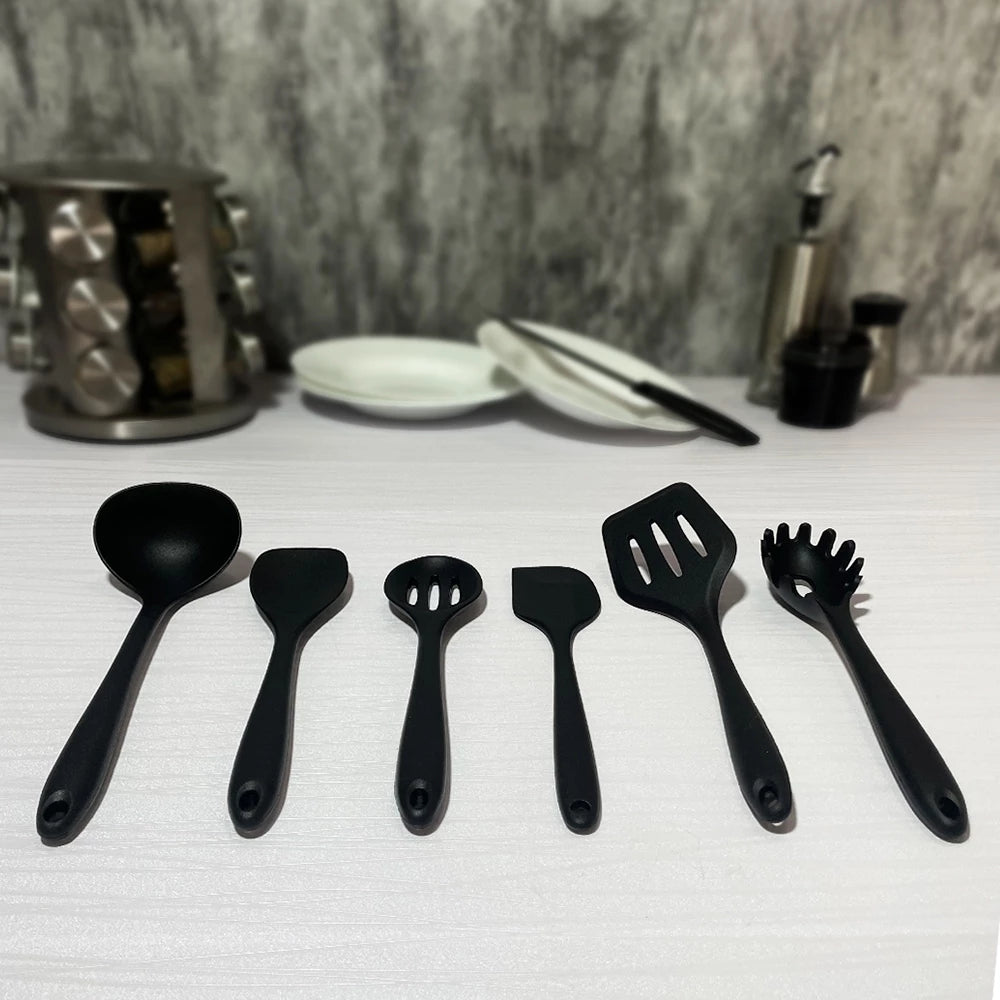 Kit 10 Peças Colheres de Silicone Cabo Inox Utensílios Cozinha Decora Lar