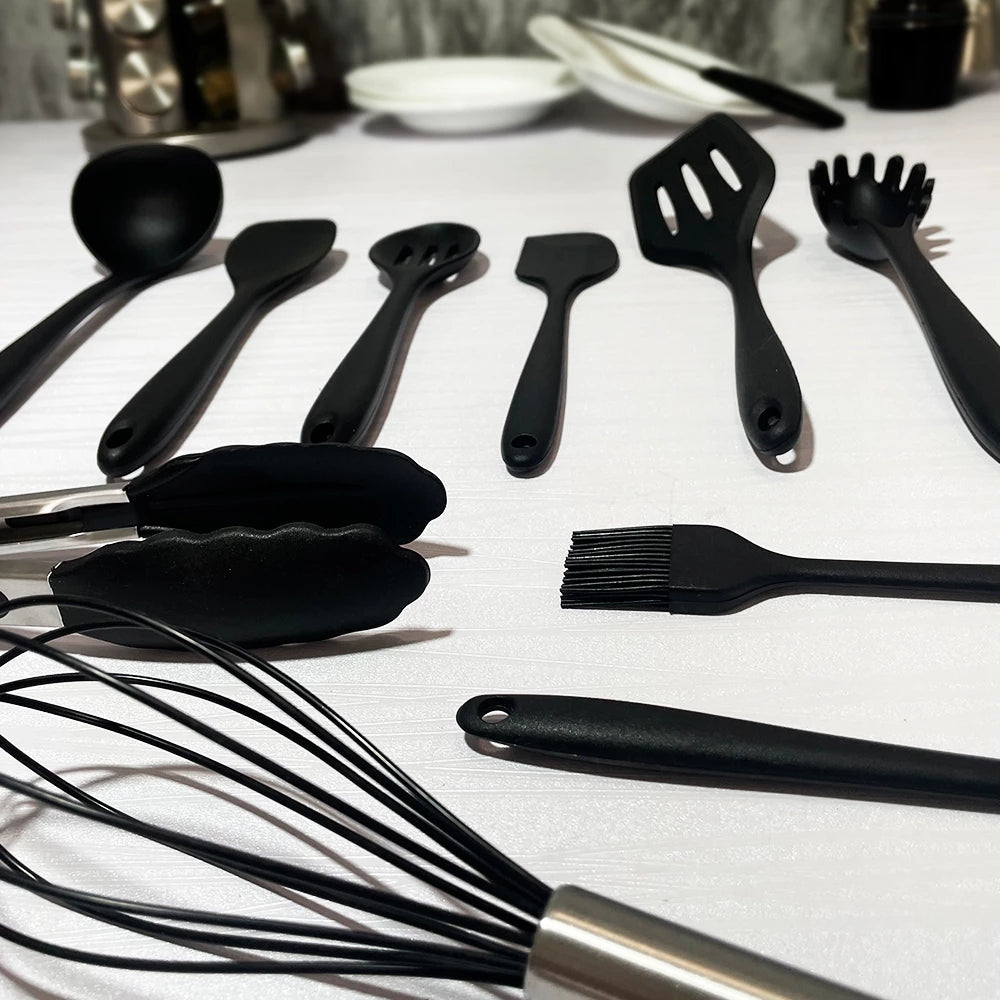 Kit 10 Peças Colheres de Silicone Cabo Inox Utensílios Cozinha Decora Lar