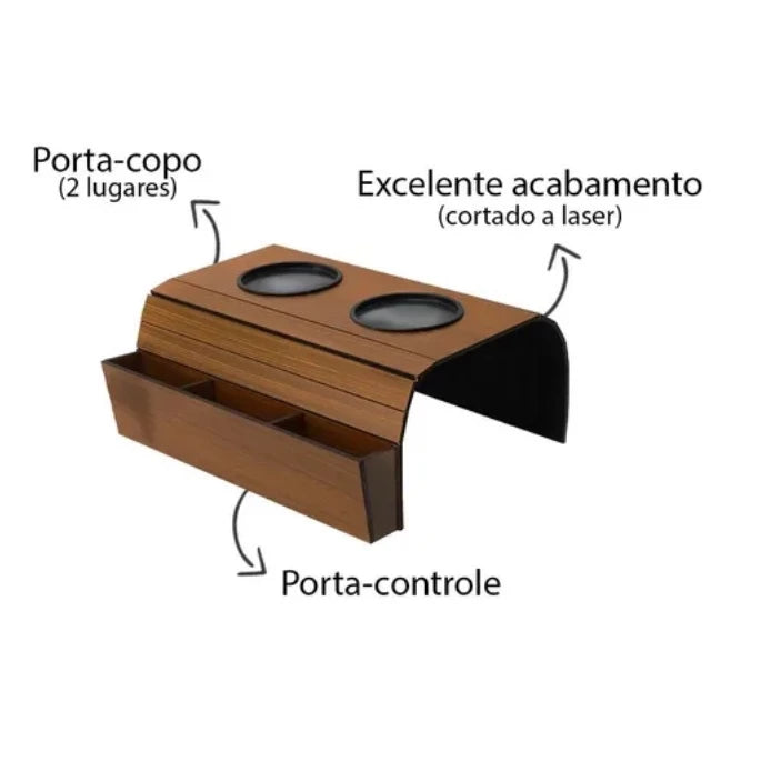 Suporte Porta-Controle Remoto em MDF para Sofá com Bandeja Decora Lar