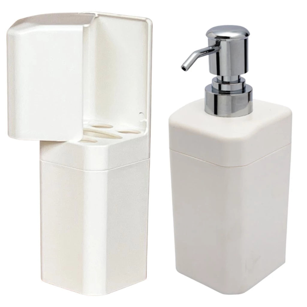 Kit Porta Escovas e Porta Shampoo Sabonete Líquido Efeito Mármore Decora Lar