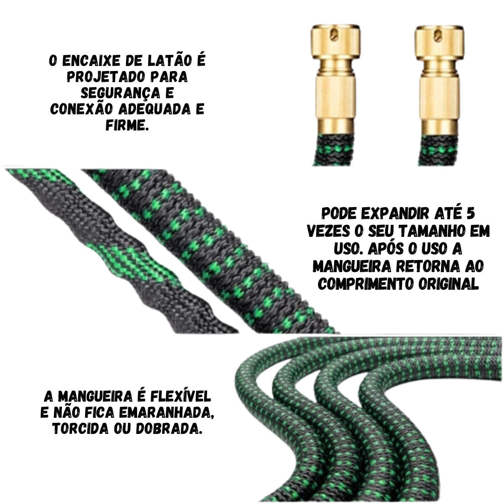 Super Mangueira Mágica Expansiva 25m Retrátil com Pistola 10 Jatos Decora Lar
