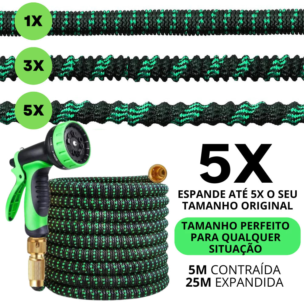 Super Mangueira Mágica Expansiva 25m Retrátil com Pistola 10 Jatos Decora Lar