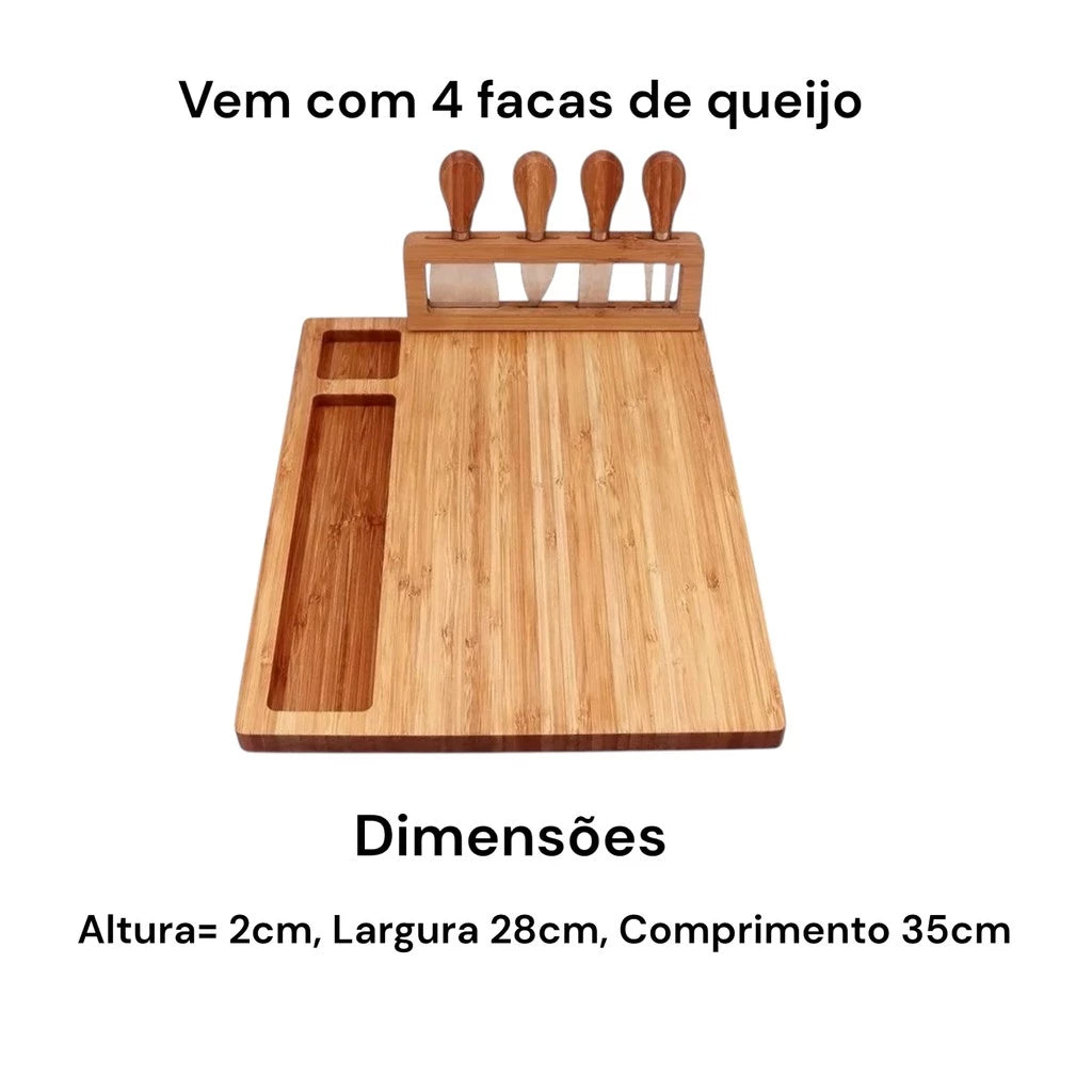 Tábua para Queijos e Frios em Madeira com 4 Espátulas – Decora Lar